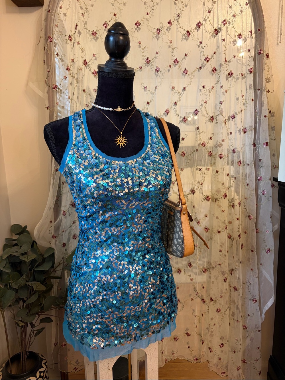 Y2k Sheer Blue Sequin Cami